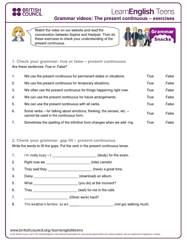Gs Present Continuous - Exercises PDF | PDF | Rules | Verb