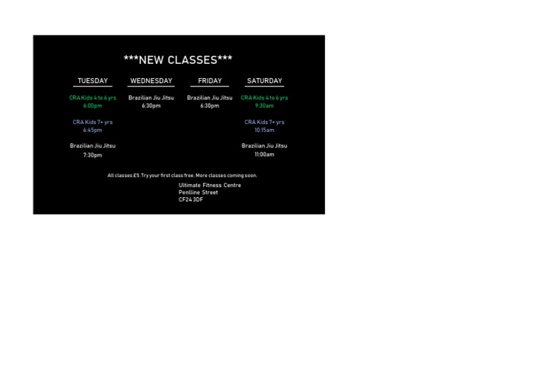 NEW CLASSES : Tuesday Wednesday Friday Saturday | PDF