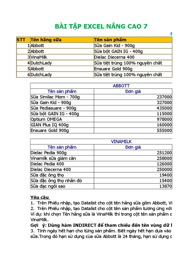 Bai Tap Excel Nang Cao 7 HD | PDF
