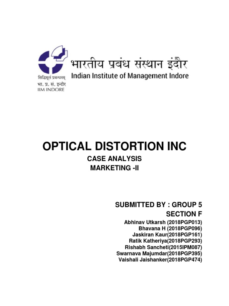 Optical Distortion Inc Case Analysis Marketing Ii PDF Pricing