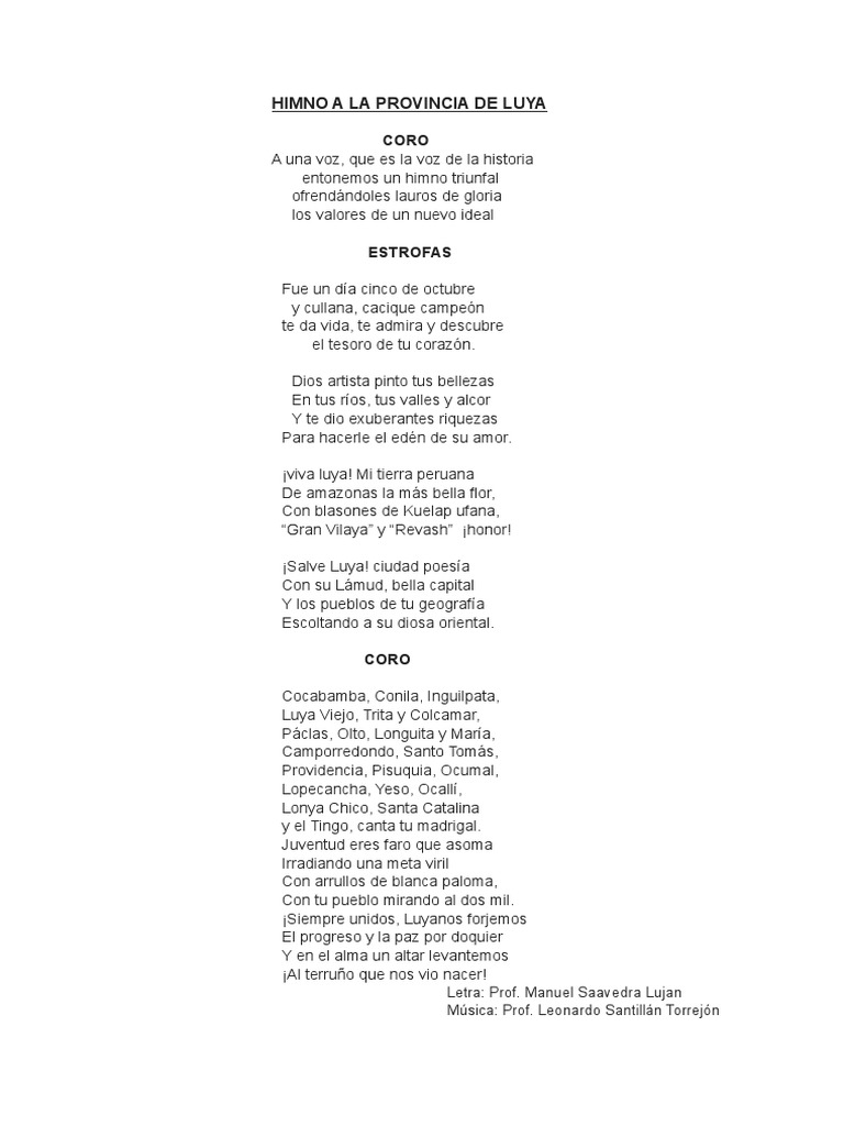 Himno A La Provincia de Luya PDF