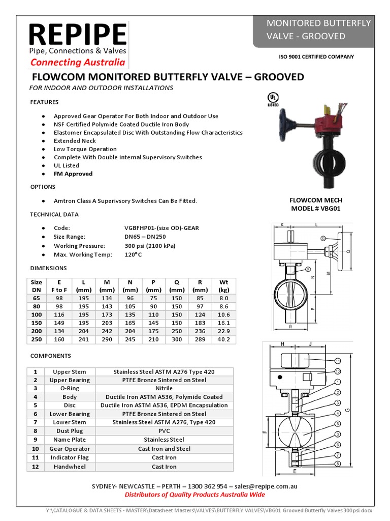 Monitored Butterfly Valve Grooved PDF Valve Materials