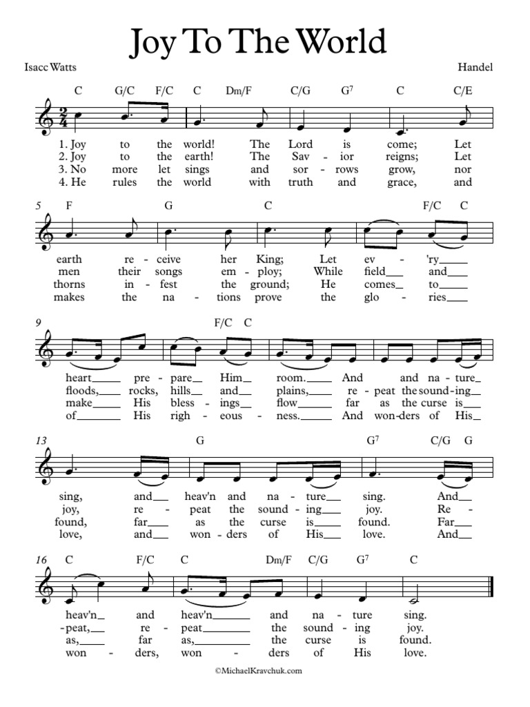Joy T o The W orld Isacc W atts Handel Joy To The World Church Music