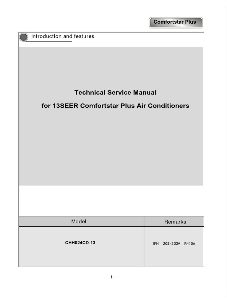 Technical Service Manual For 13 SEER ComfortStar PDF Hvac Air