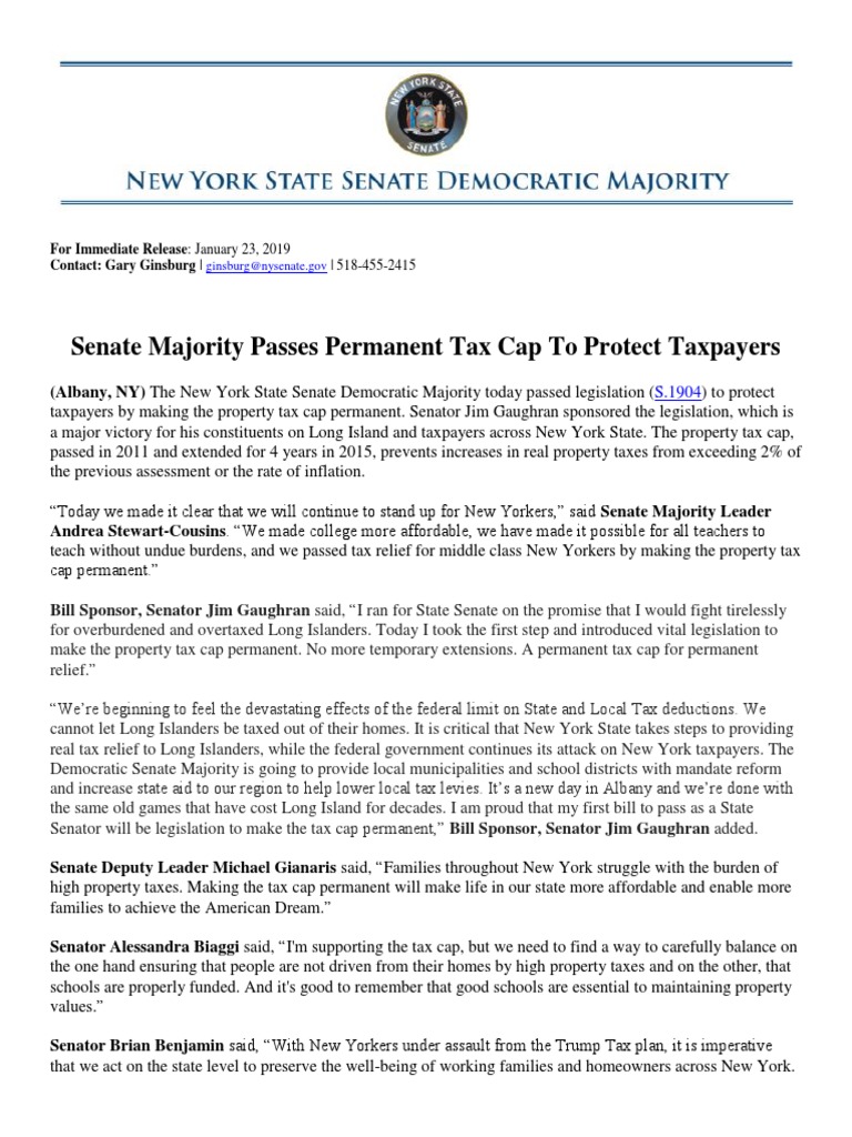 01.23.19 Property Tax Cap Release PDF New York City Taxes