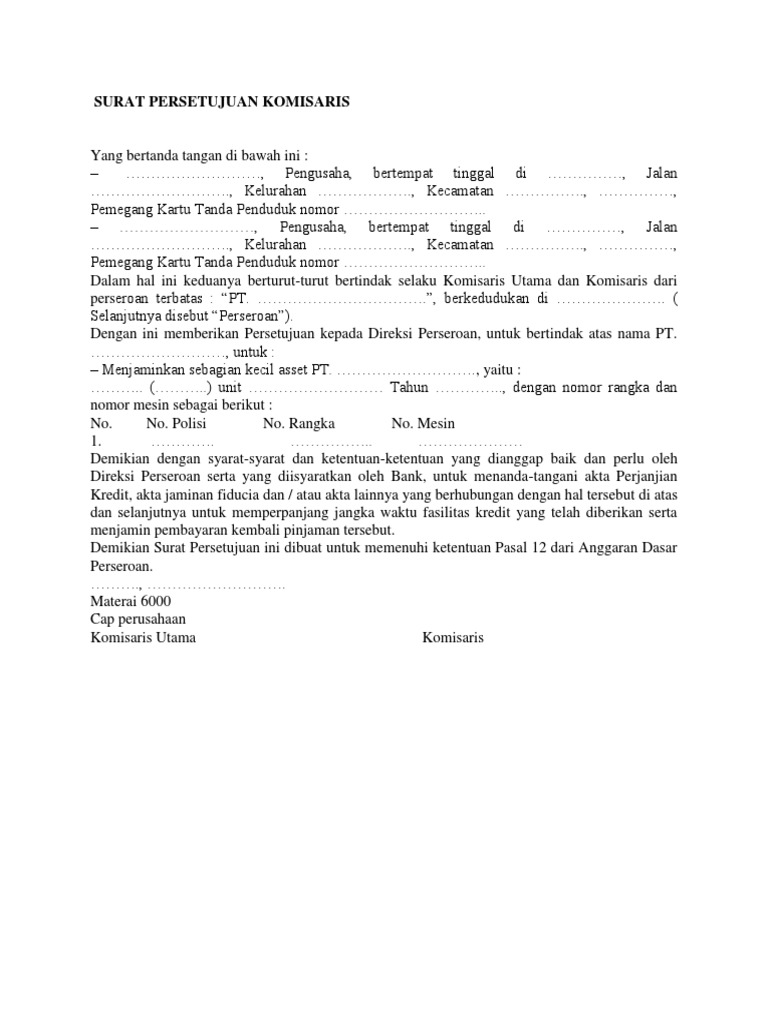 Surat Persetujuan Komisaris