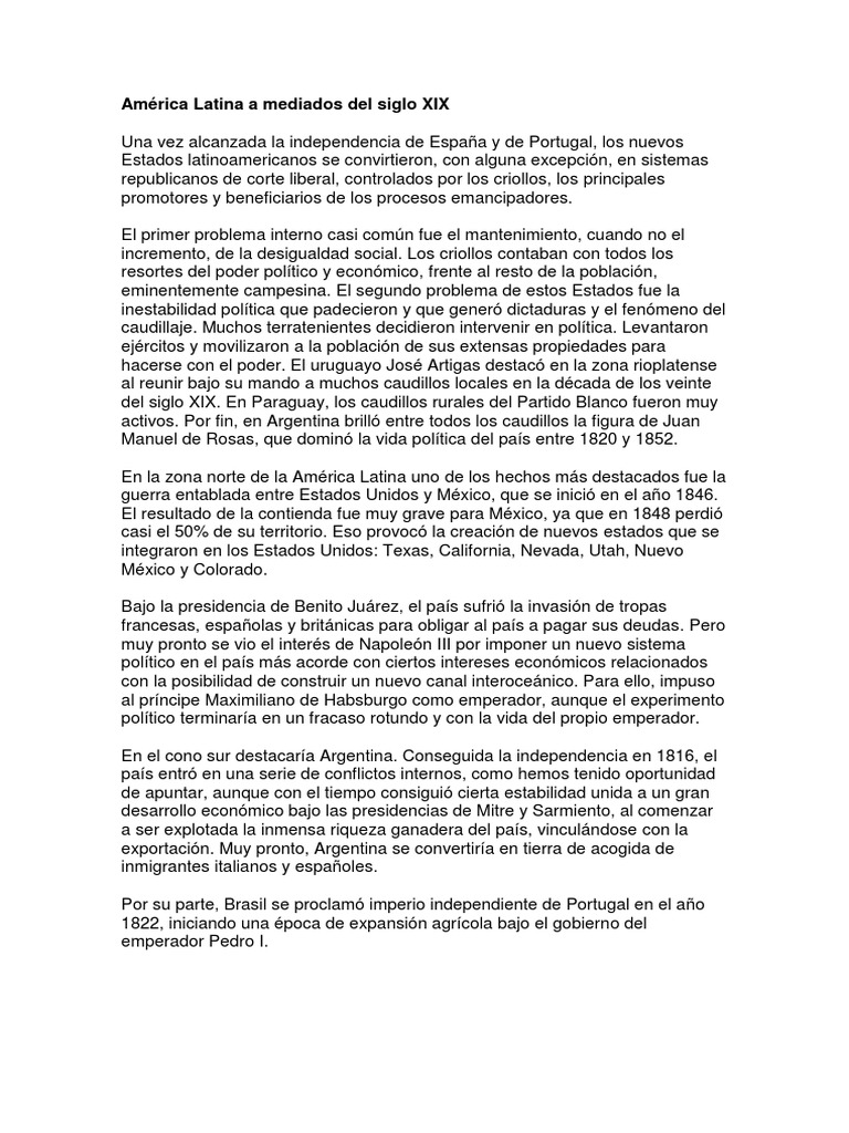 América Latina en el siglo XIX | PDF | Centroamérica | Democracia