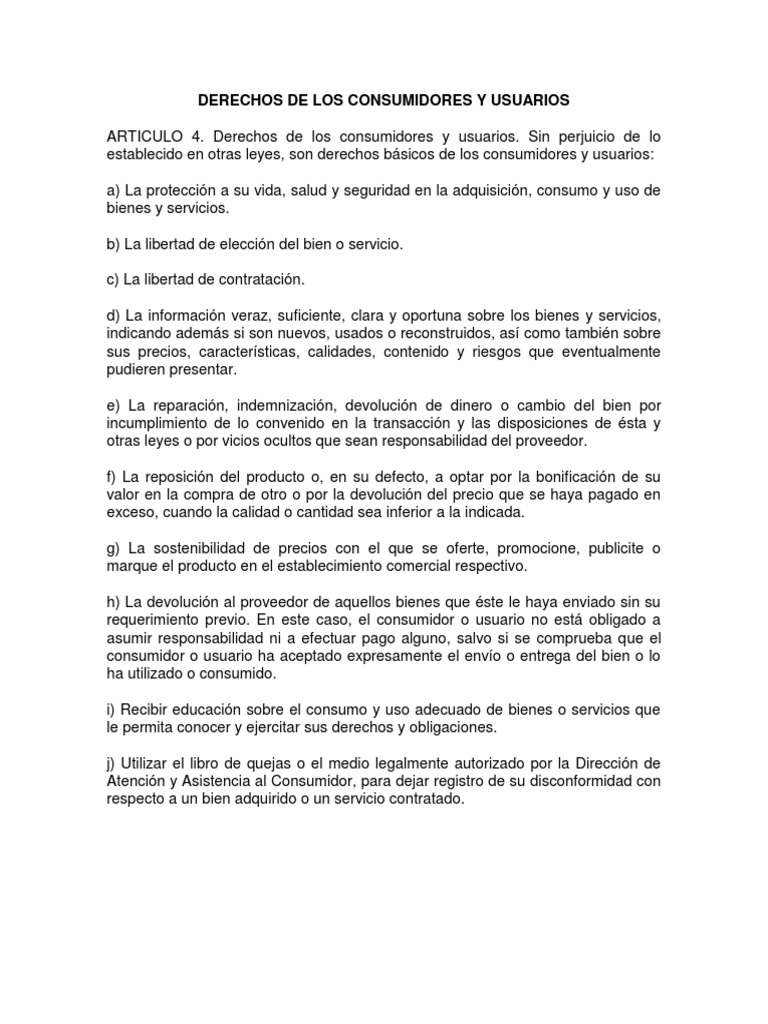 Derechos y obligaciones de proveedores y consumidores | PDF | Los ...