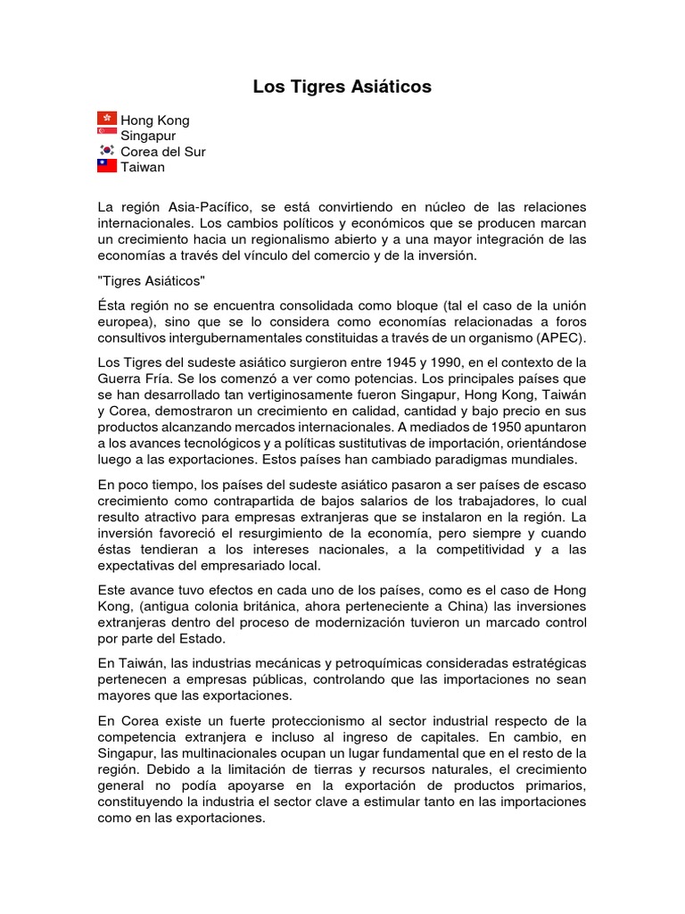 Los Tigres Asiáticos | PDF | Cuatro tigres asiáticos | Asia