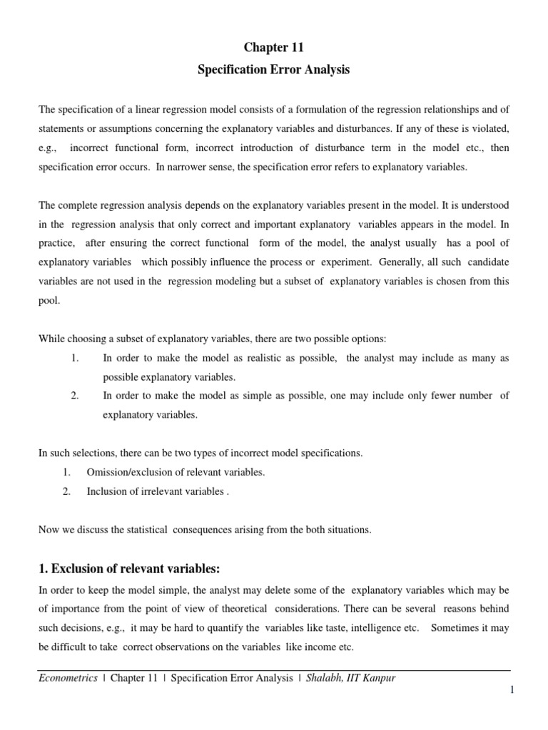 Specification Error in Econometrics | PDF | Regression Analysis ...