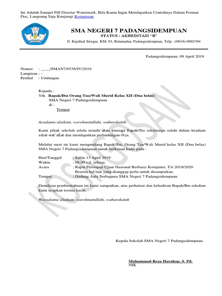 Contoh Surat Undangan Gotong Royong Contoh Semua Jenis