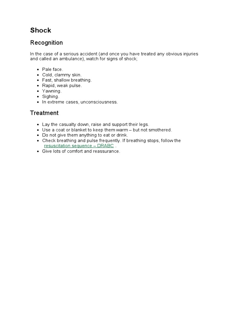 Signs and Treatment of Shock | PDF | Wellness
