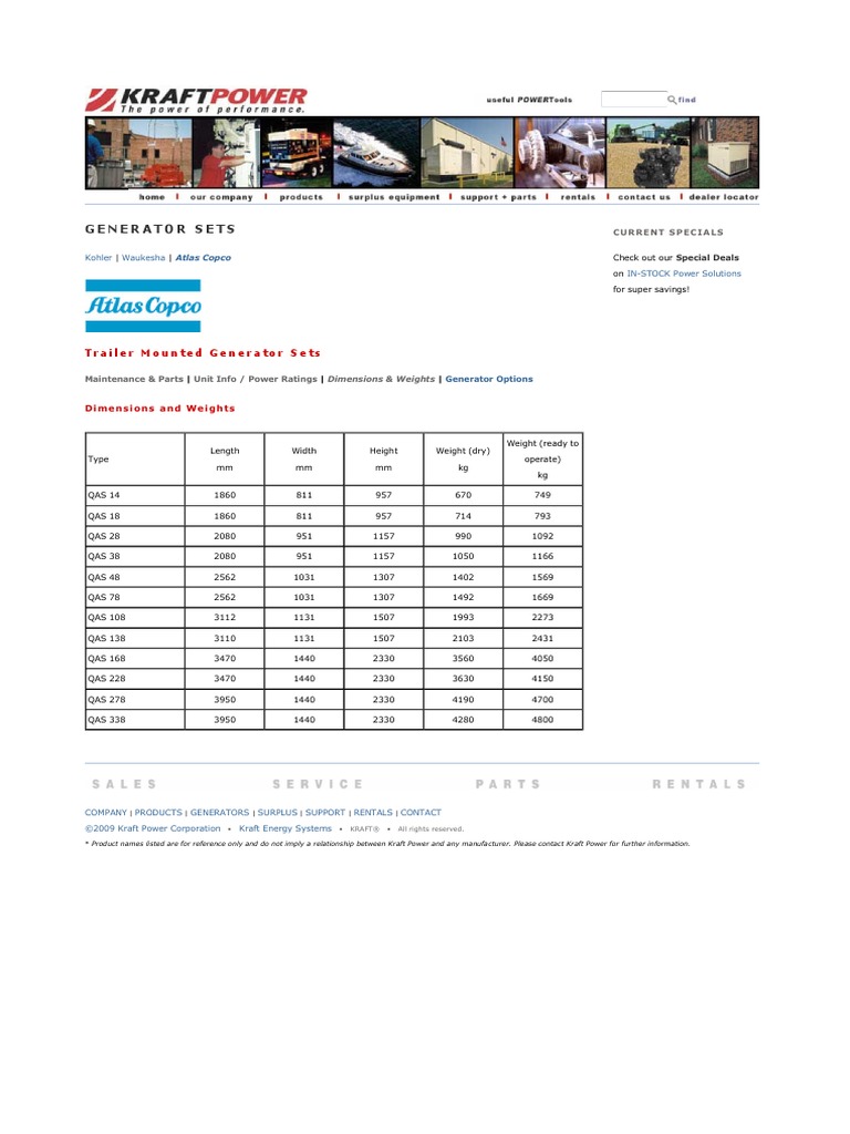 Atlas Copco Genset Dimensions | PDF