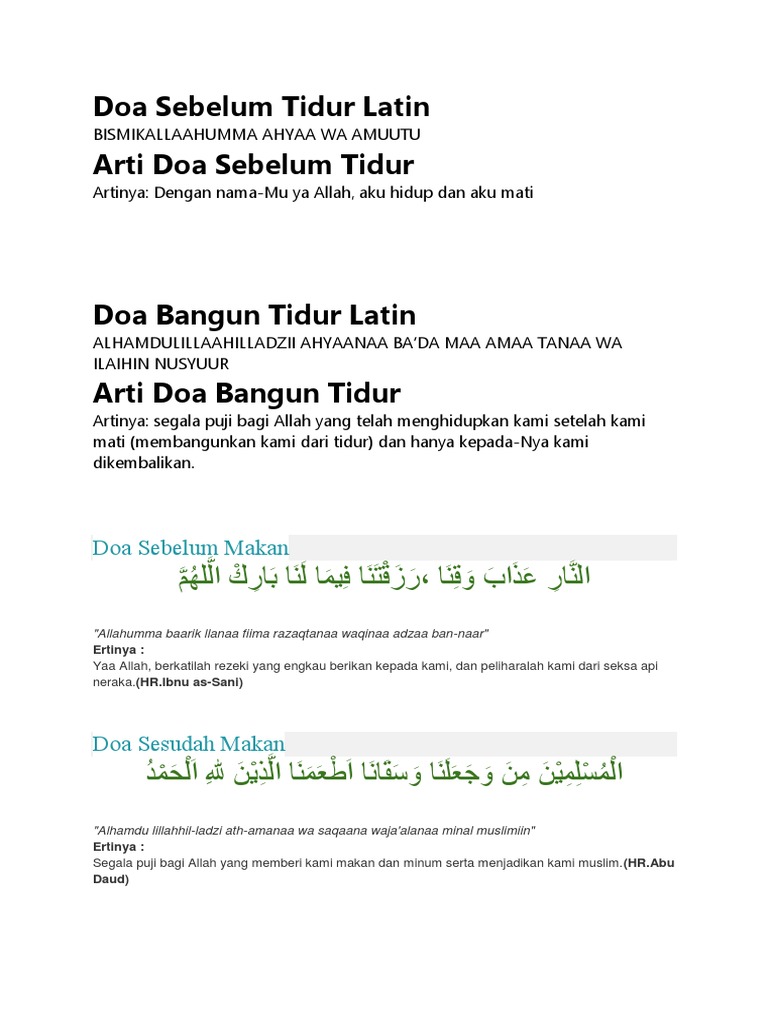 Doa Sebelum Tidur Latin