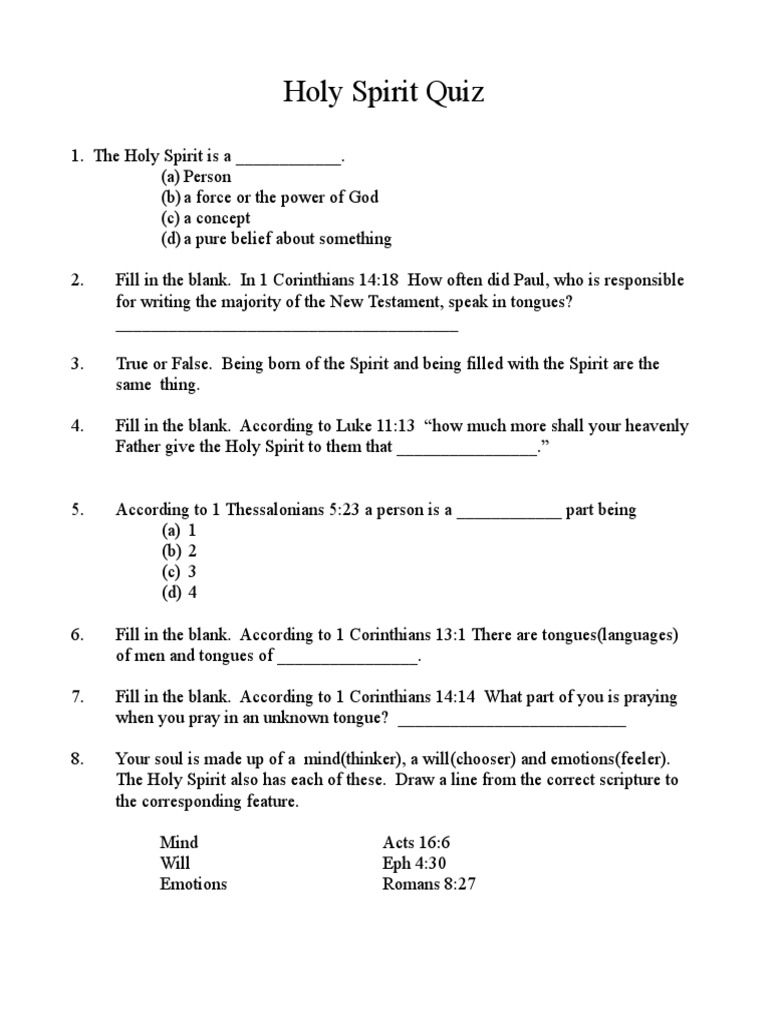 Holy Spirit Quiz PDF John The Baptist Christianity