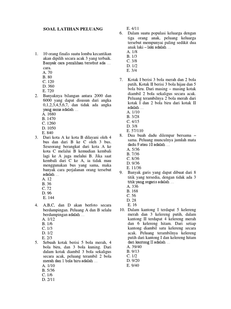 Soal Latihan Peluang Xi Ipb Docx