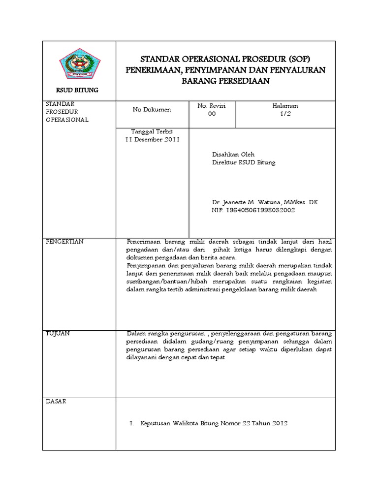 Sop Penerimaan,Penyimpanan,Pengeluaran Barang Persediaan