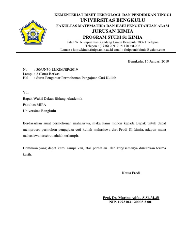 Surat Pengantar Permohonan Pengajuan Cuti Kuliahdocx