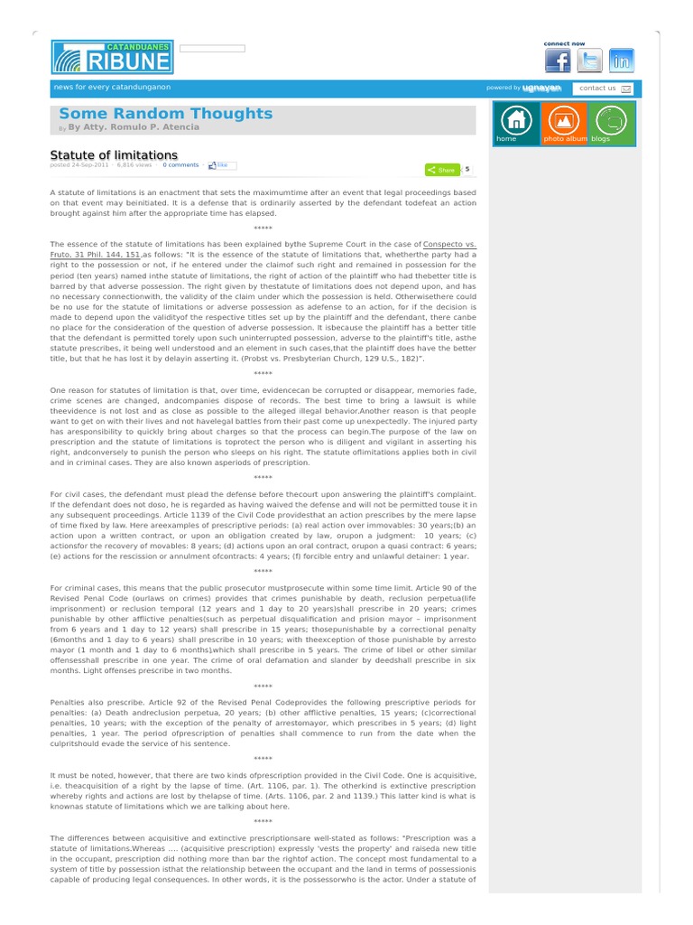 Statute of Limitations PDF Sentence (Law) Defamation