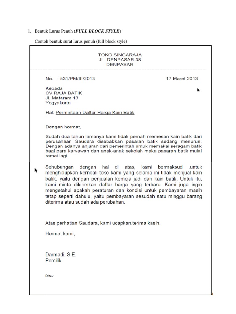 Bentuk Surat Block Style