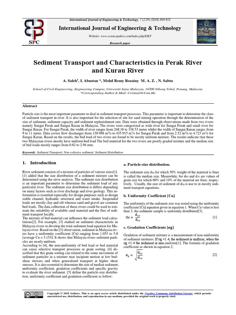 Sediment Transport and Characteristics in Perak Ri PDF | PDF | Sediment ...