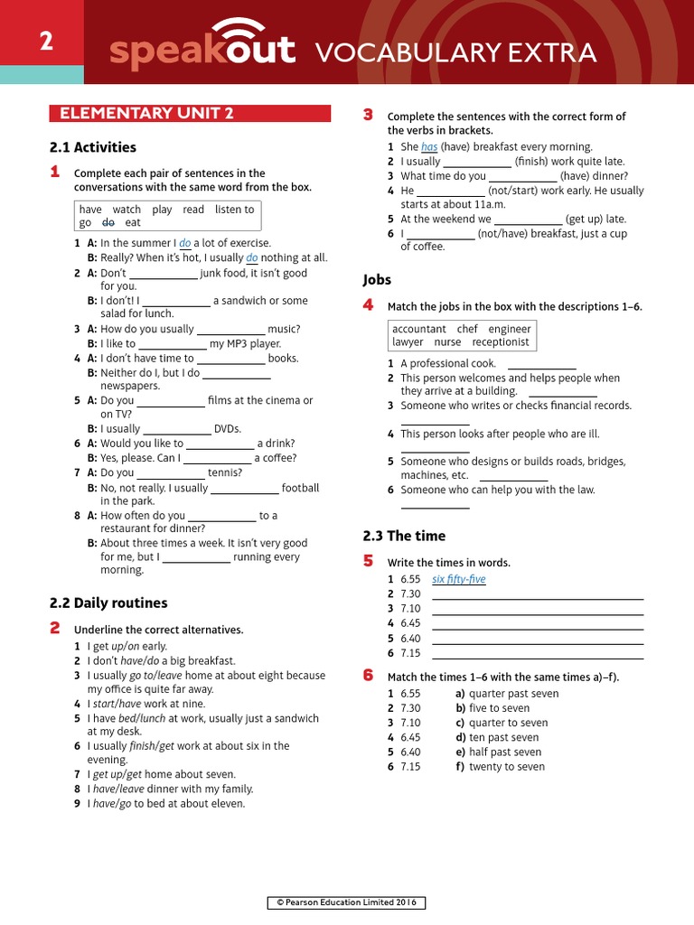 Speakout Vocabulary Extra Elementary Unit 2 | PDF | Lunch | Eating ...