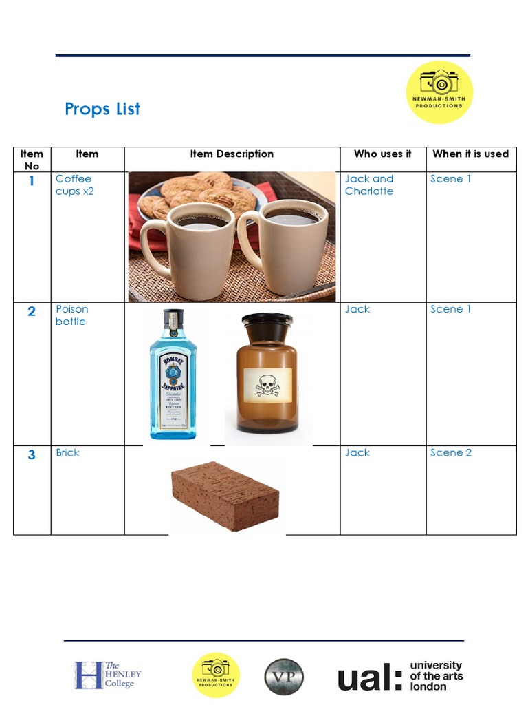 Props List for Jack and Charlotte Scenes | PDF | Mystery, Thriller ...