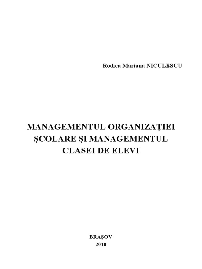 Managementul Organizatiei Scolare Si Managementul Clasei de Elevi PDF | PDF