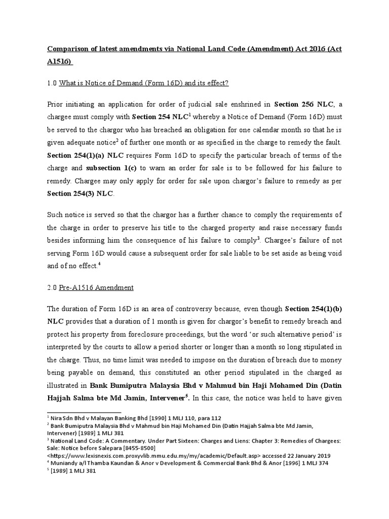 Comparison of Latest Amendments Via National Land Code | PDF ...