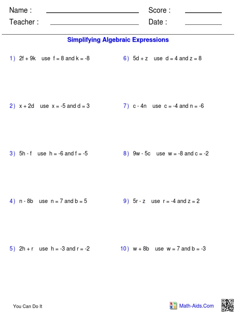 Simplifying Algebraic Expressions Guide | PDF | Science & Mathematics