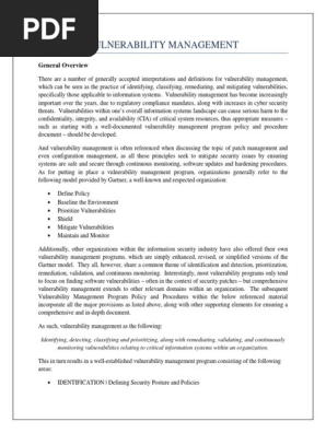 Vulnerability Management Policy and Procedures