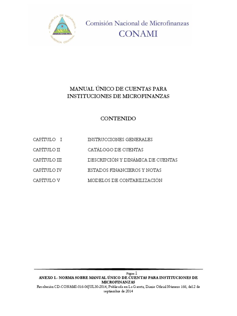 Manual Único de Cuentas para IMF - CONTENIDO | PDF