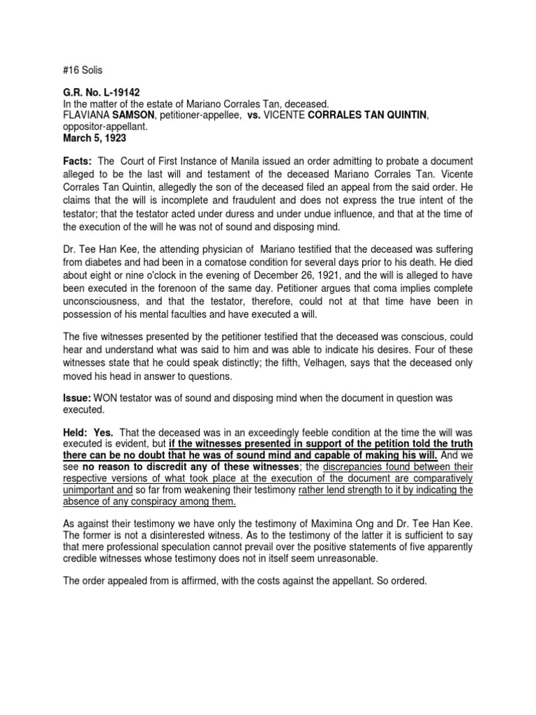 Probate Case: Sound Mind of Testator | PDF | Will And Testament | Testimony
