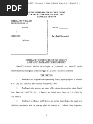 Rembrandt Wireless Technologies vs Apple Inc
