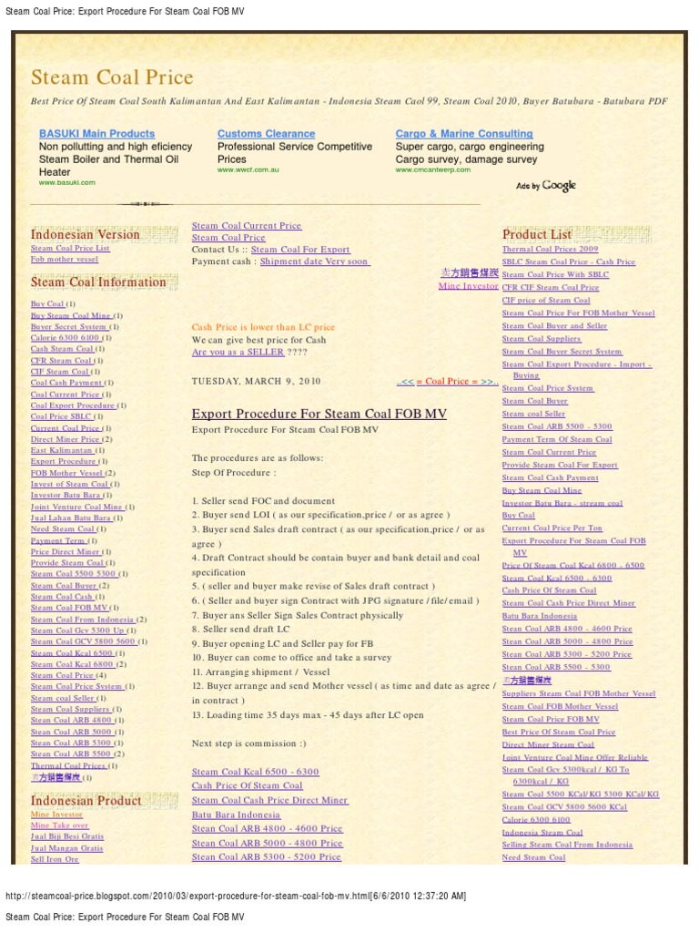 Steam Coal Price Indonesian Version Product List PDF Trade
