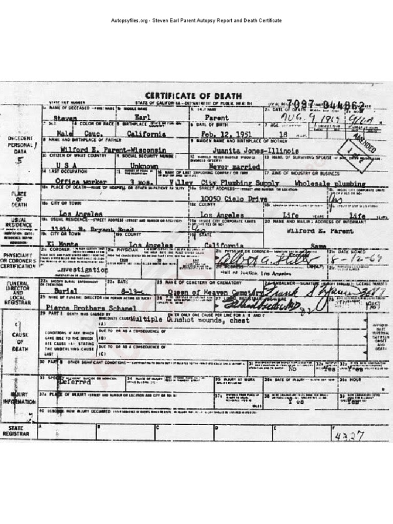 Steven Earl Parent Autopsy Report | PDF