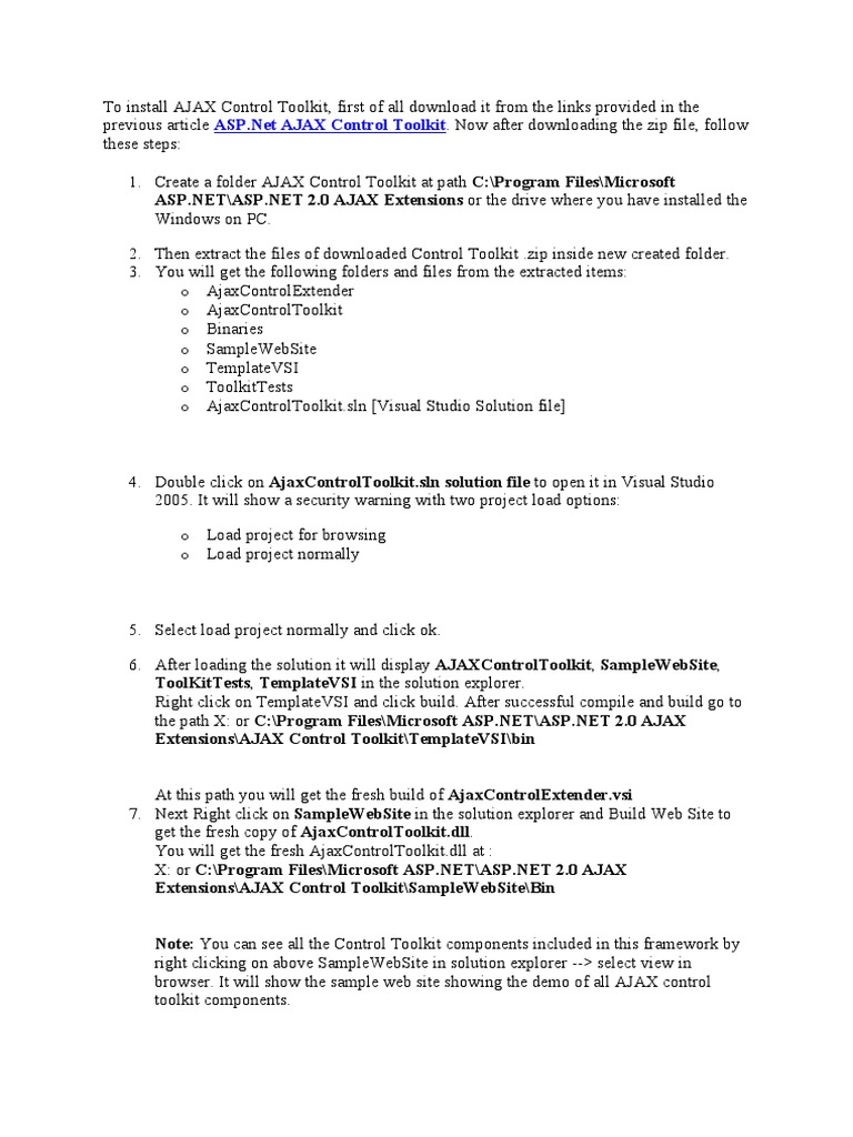 Install AJAX Control Toolkit Guide | PDF | Microsoft Visual Studio ...