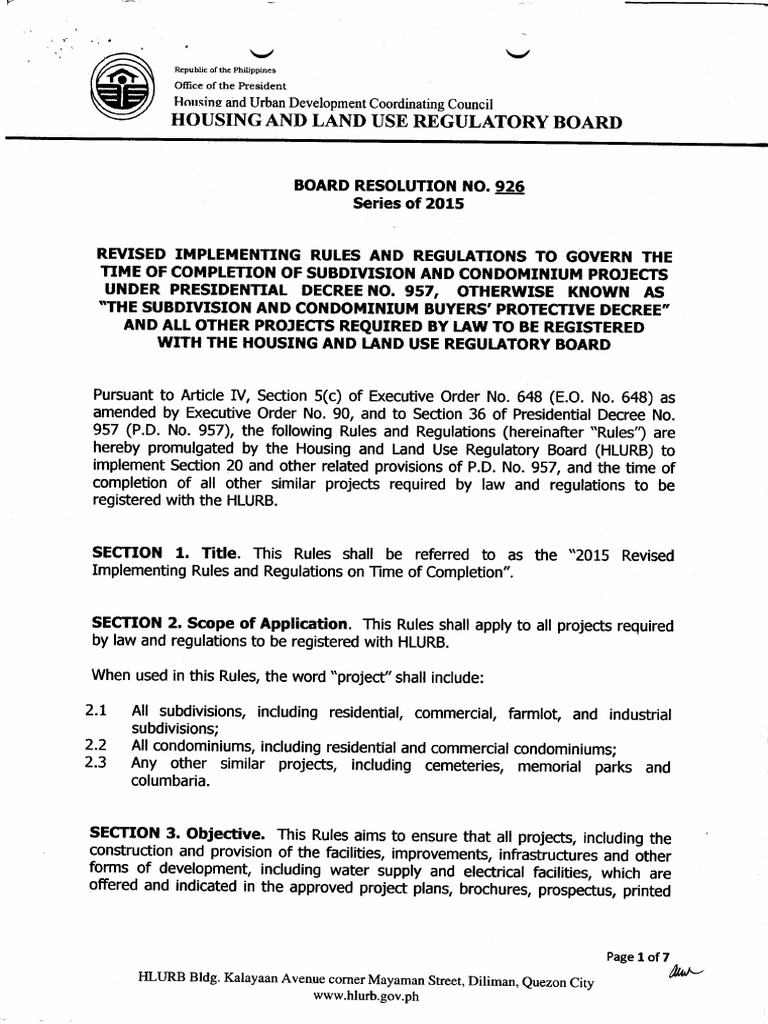 HLURB Revised Rules on Project Completion | PDF | Government | Justice
