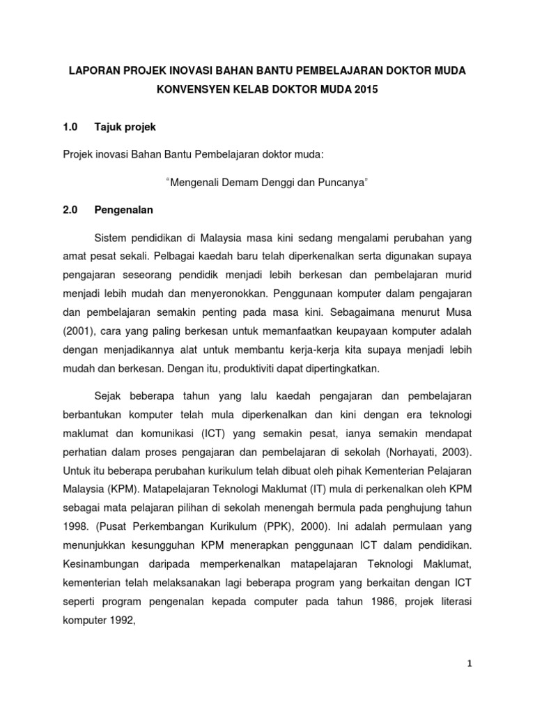 Laporan Projek Inovasi Bahan Bantu Pembelajaran Doktor Muda