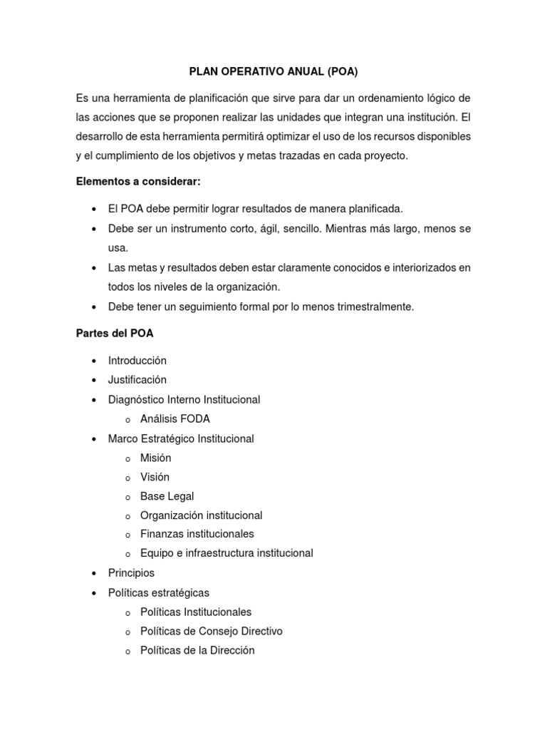 Plan Operativo Anual Educativo (POA) | PDF | Plan de estudios | Institución