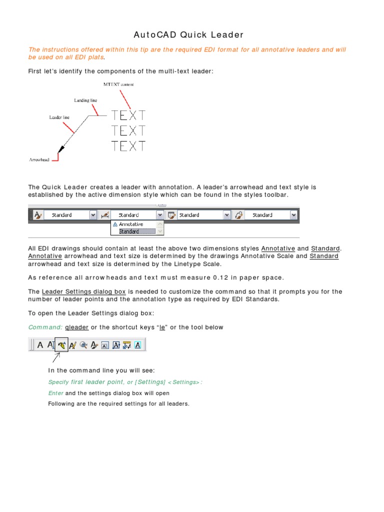 AutoCAD Quick Leader Settings Guide | PDF