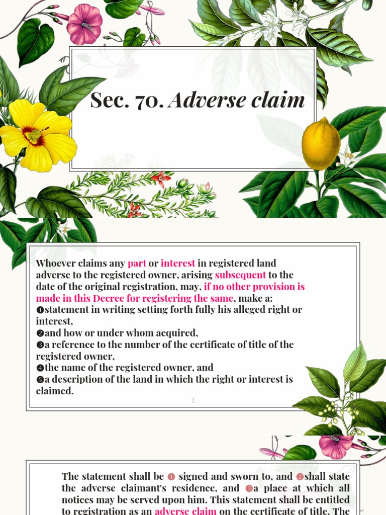 Sec. 70. Adverse Claim | PDF | Mortgage Law | Foreclosure