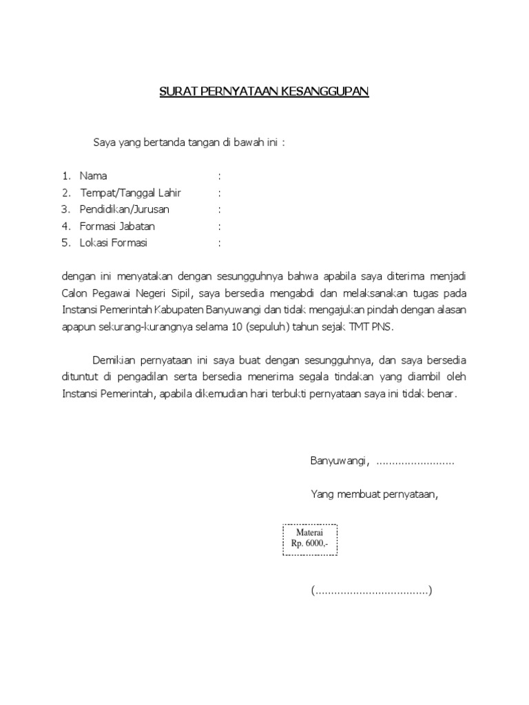 Surat Pernyataan Kesanggupan