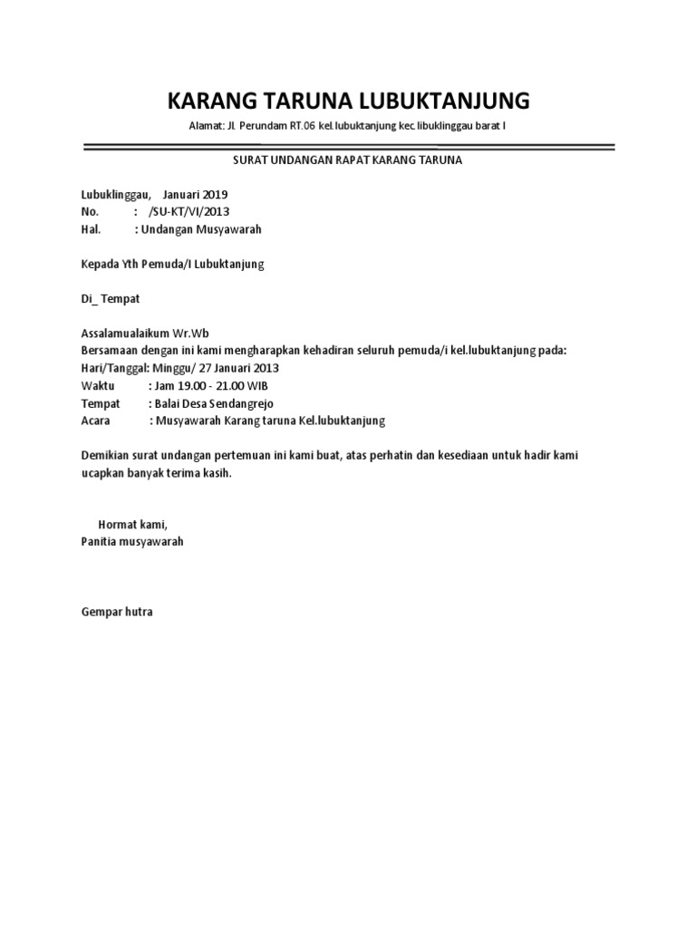 77 Koleksi Contoh Surat Undangan Rapat Pemuda Rt Gratis Terbaik
