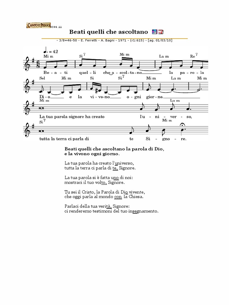 Beati Quelli Che Ascoltano Testo Beati Quelli Che Ascoltano | PDF