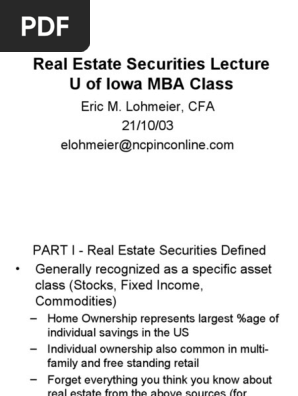 Real Estate Securities Lecture