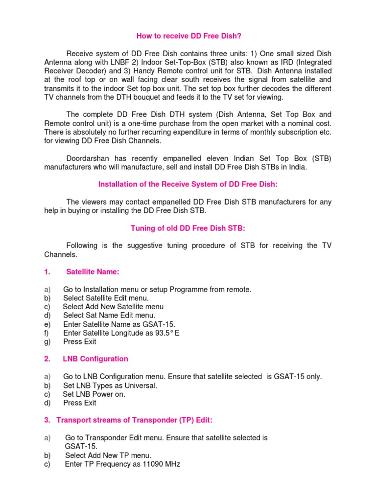 DD Free Dish Setup and Satellite Guide | PDF | Satellite Television ...