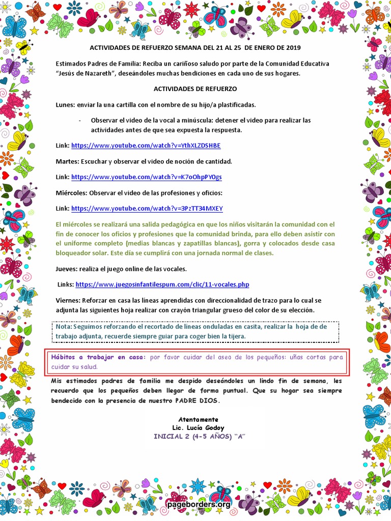 ACTIVIDADES de Refuerzo Semana Del 21 Al 25 de Enero de 2019 | PDF