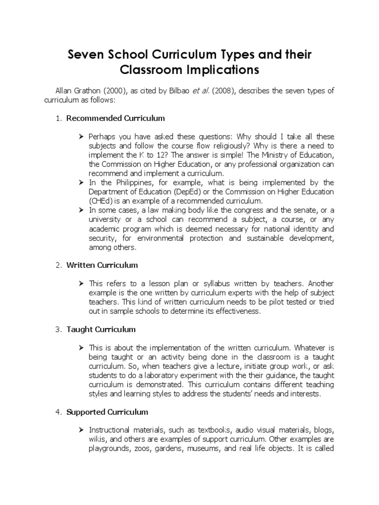 Seven Types of School Curriculum Explained | PDF | Curriculum | Teachers