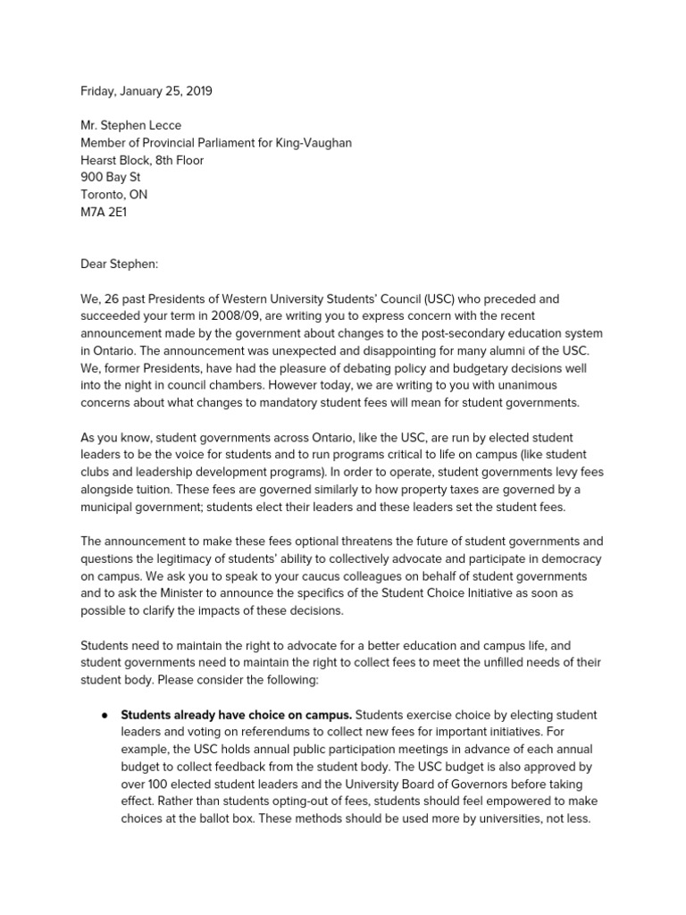 Open Letter to MPP Stephen Lecce from 26 Former Western University ...